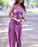 Sleevless Floral print Top and Bottom