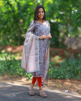 Saambal Geometric Kurthi Top and Dupatta