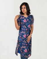Blue Floral Shimmer Organza Kurti