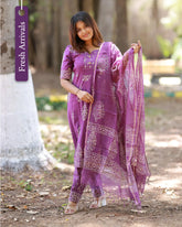 Lavender Grace Kurti Set with Dupatta