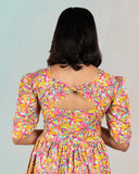 Orange Yellow Floral Cotton Midi Dress