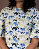 Elephant Print Cotton Short Top