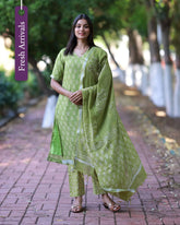 Lime Leaf Kurti Set with Dupatta