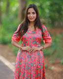 Peach-Pink Floral Long Classic Gown