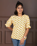 Yellow Cheetah Printed Short Top - Cotton