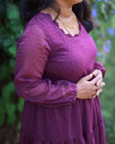 Plum Polka-Butta Tiered Midi Dress