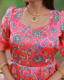 Peach-Pink Floral Long Classic Gown