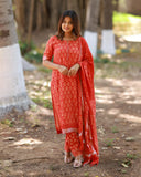 Kumkumpoo Malar Kurti set with Dupatta