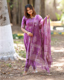 Lavender Grace Kurti Set with Dupatta