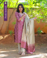 Mugil Hibicus Kurti Set with Dupatta - sale