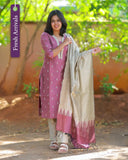 Mugil Hibicus Kurti Set with Dupatta