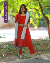 Sindoori Glow Red Kurti Set with Duppata