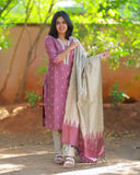 Mugil Hibicus Kurti Set with Dupatta