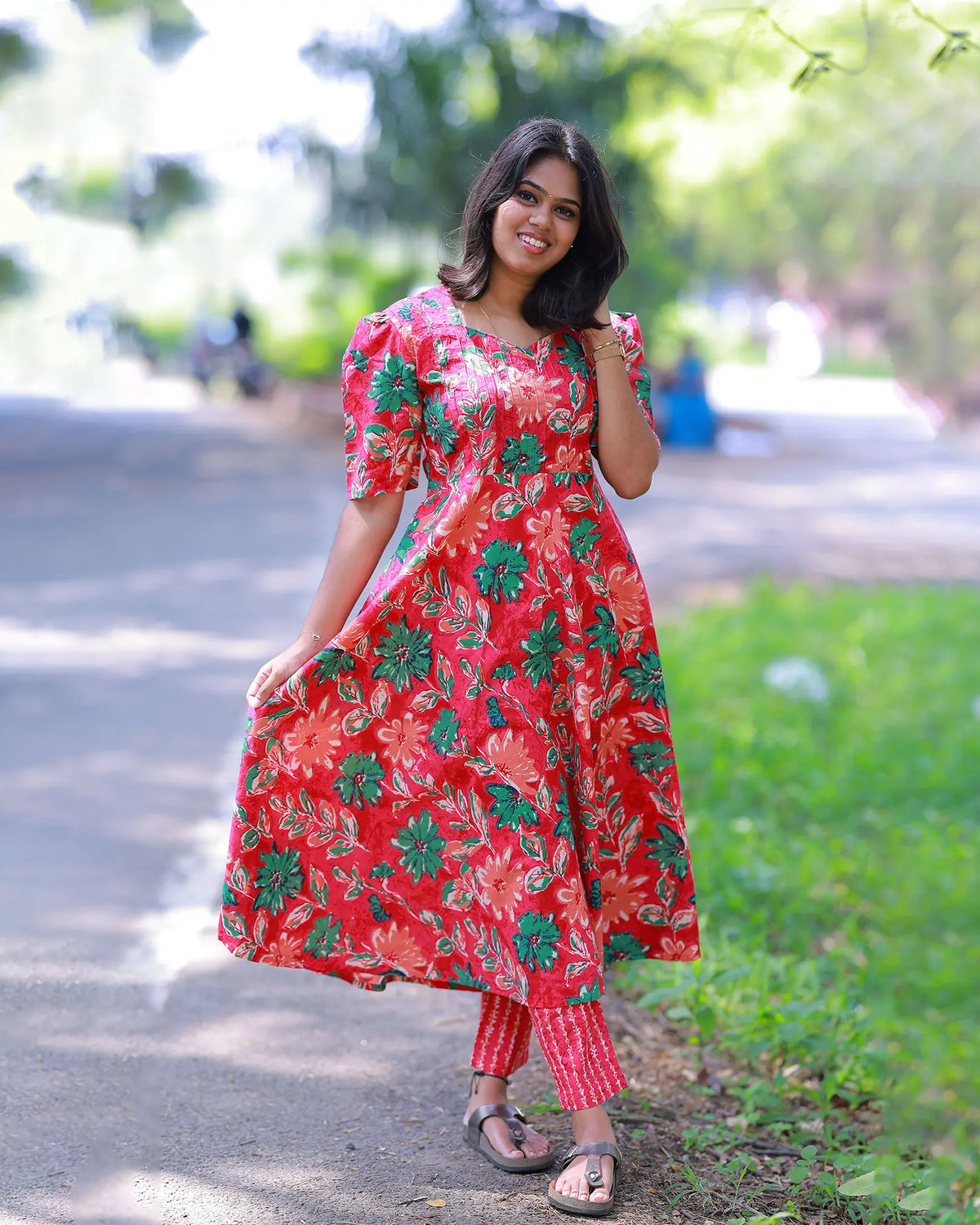 Floral Anarkali Top and Bottom