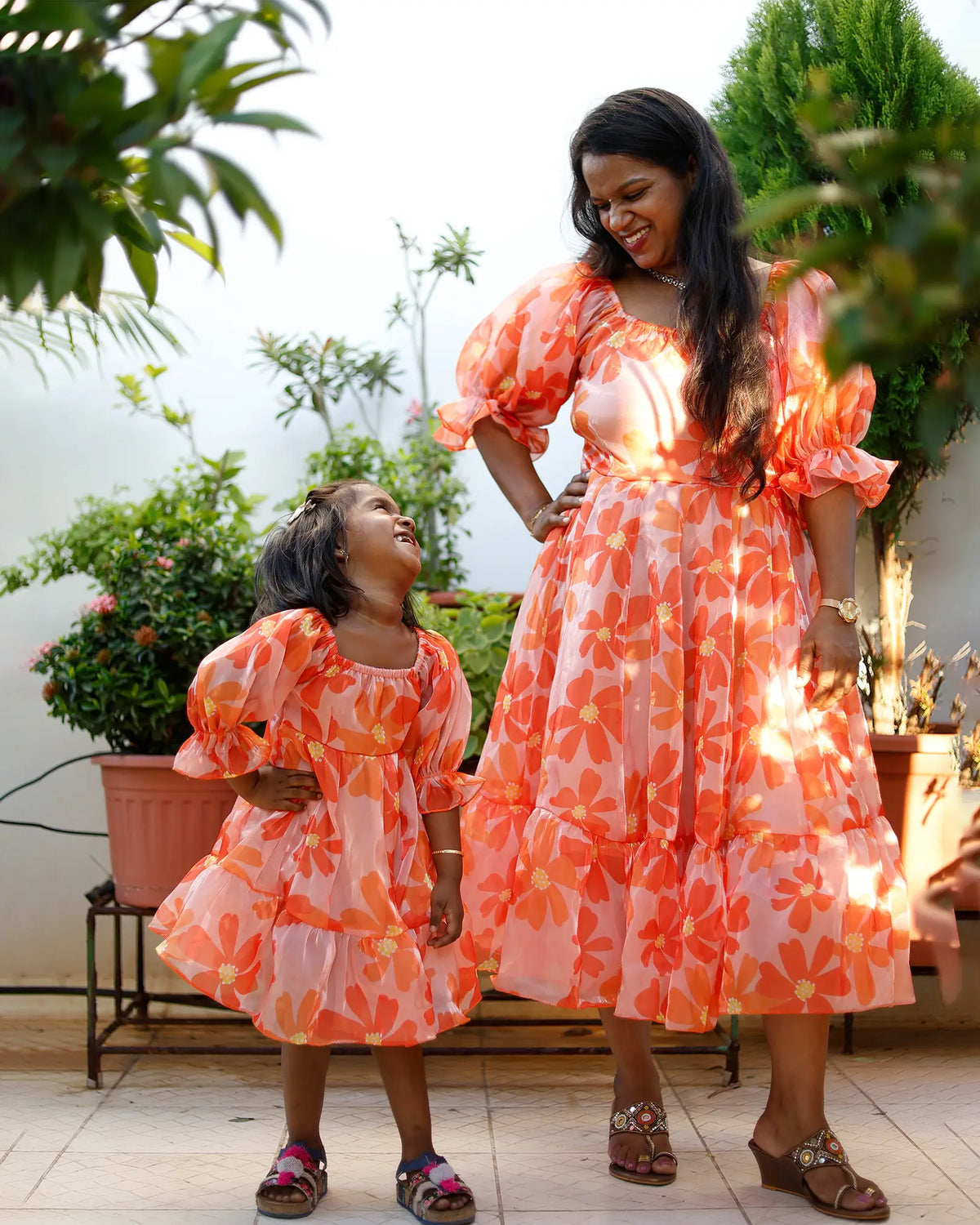 Orange Floral Midi Dress