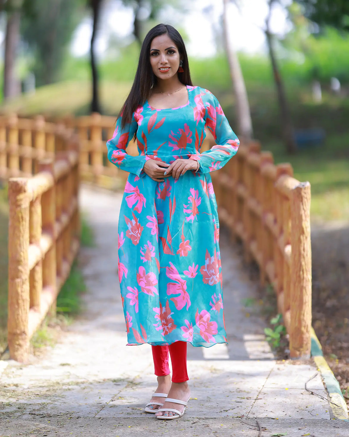 Aqua Bloom Flowy Kurti