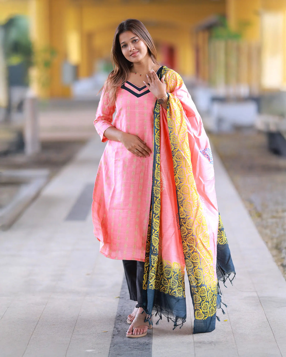 Sunrise Rose Kurti set with Dupatta