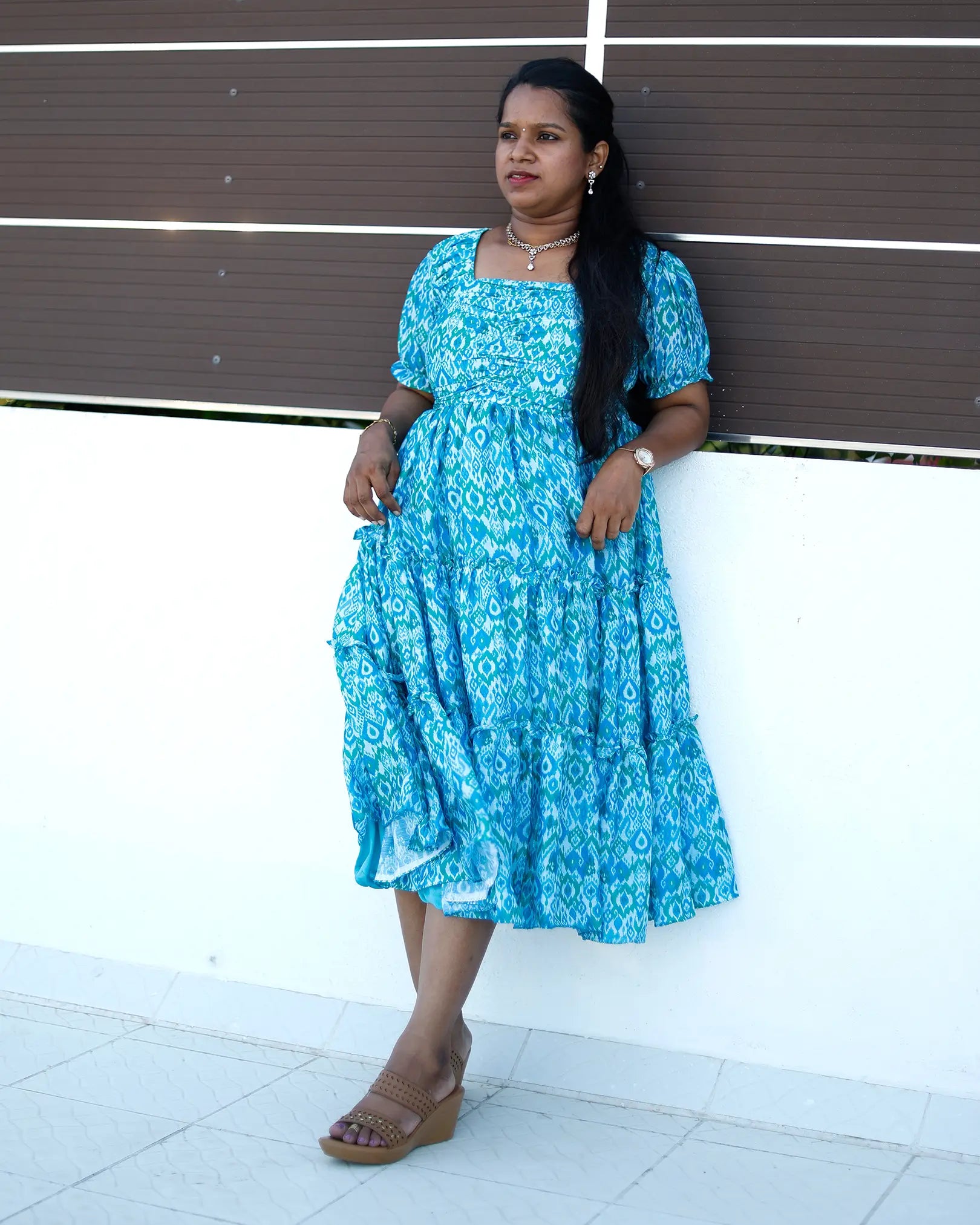 Chiffon Blue Ocean Midi Dress