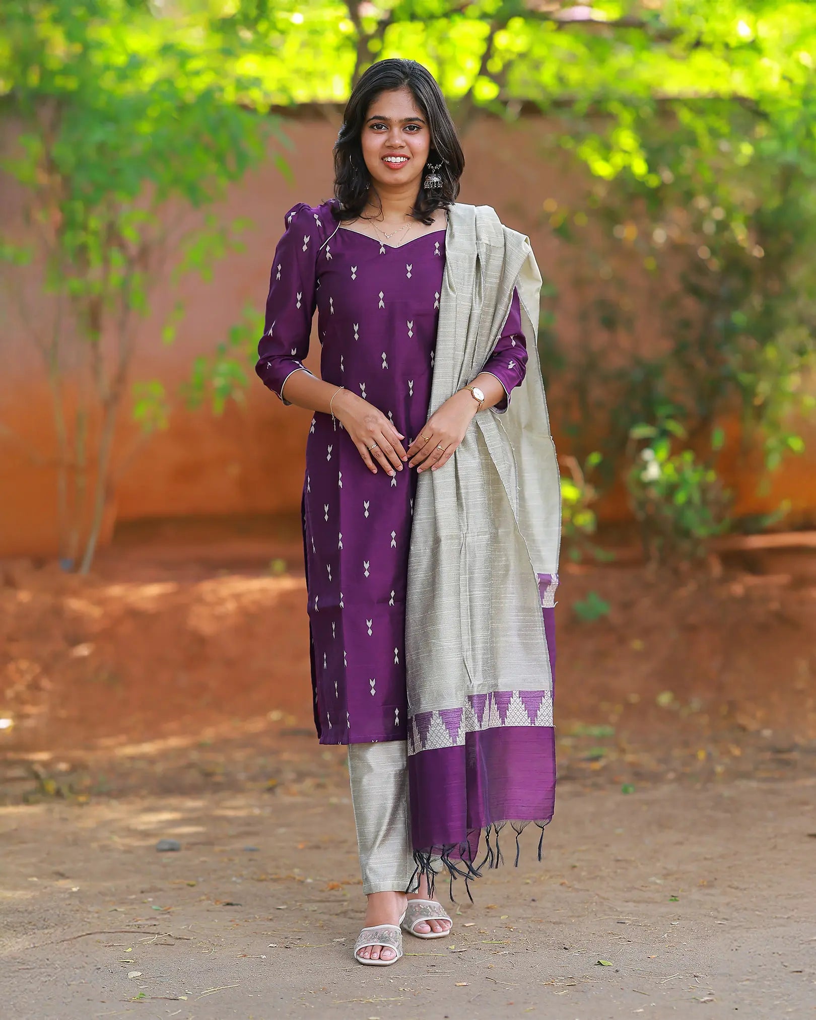 Suva Violet Veli Kurti set with Dupatta