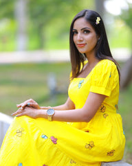 Sunny Bloom Embroidered Yellow Dress