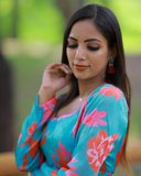 Aqua Bloom Flowy Kurti