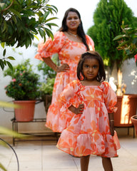 Orange Floral Midi Dress