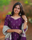 Suva Violet Veli Kurti set with Dupatta