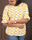 Yellow Cheetah Printed Short Top - Cotton