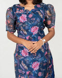 Blue Floral Shimmer Organza Kurti