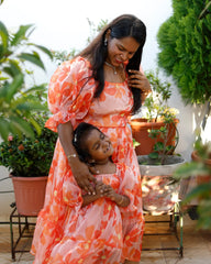 Orange Floral Midi Dress