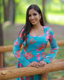 Aqua Bloom Flowy Kurti