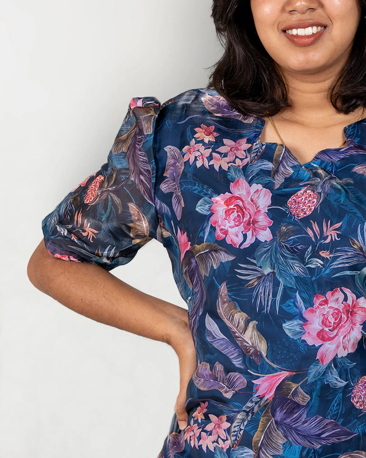 Blue Floral Shimmer Organza Kurti