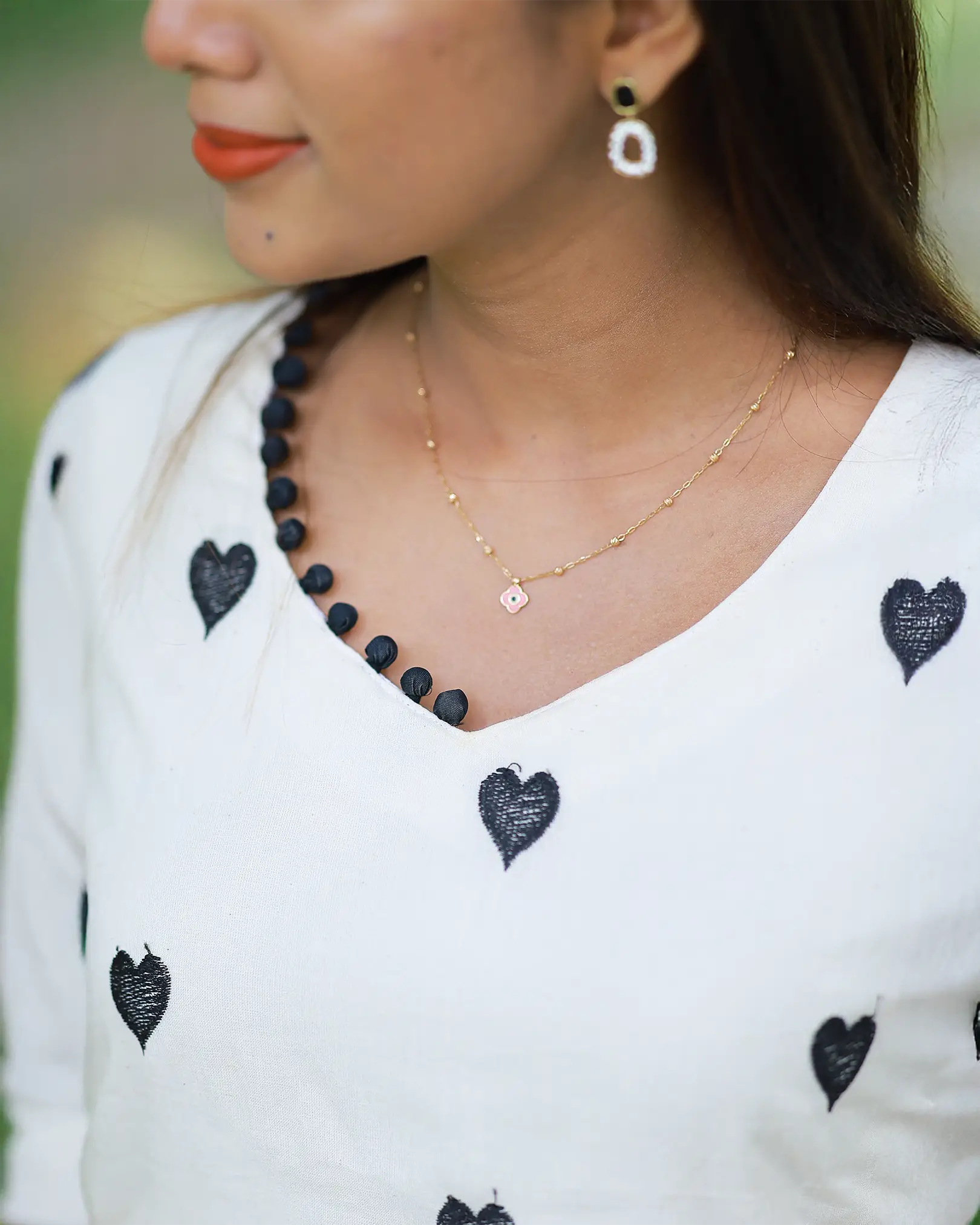 Monochrome Heart Butta Print Kurti