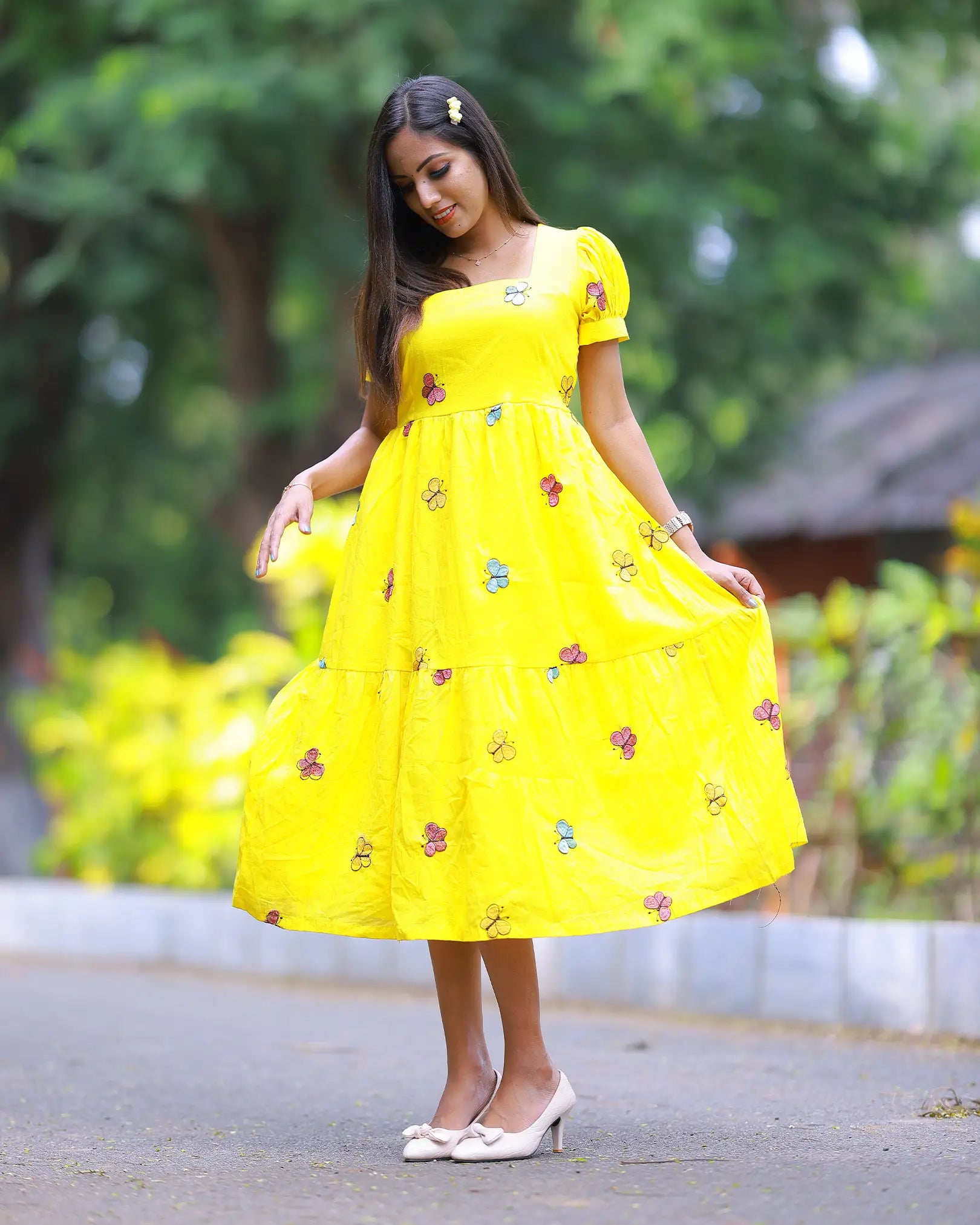 Sunny Bloom Embroidered Yellow Dress