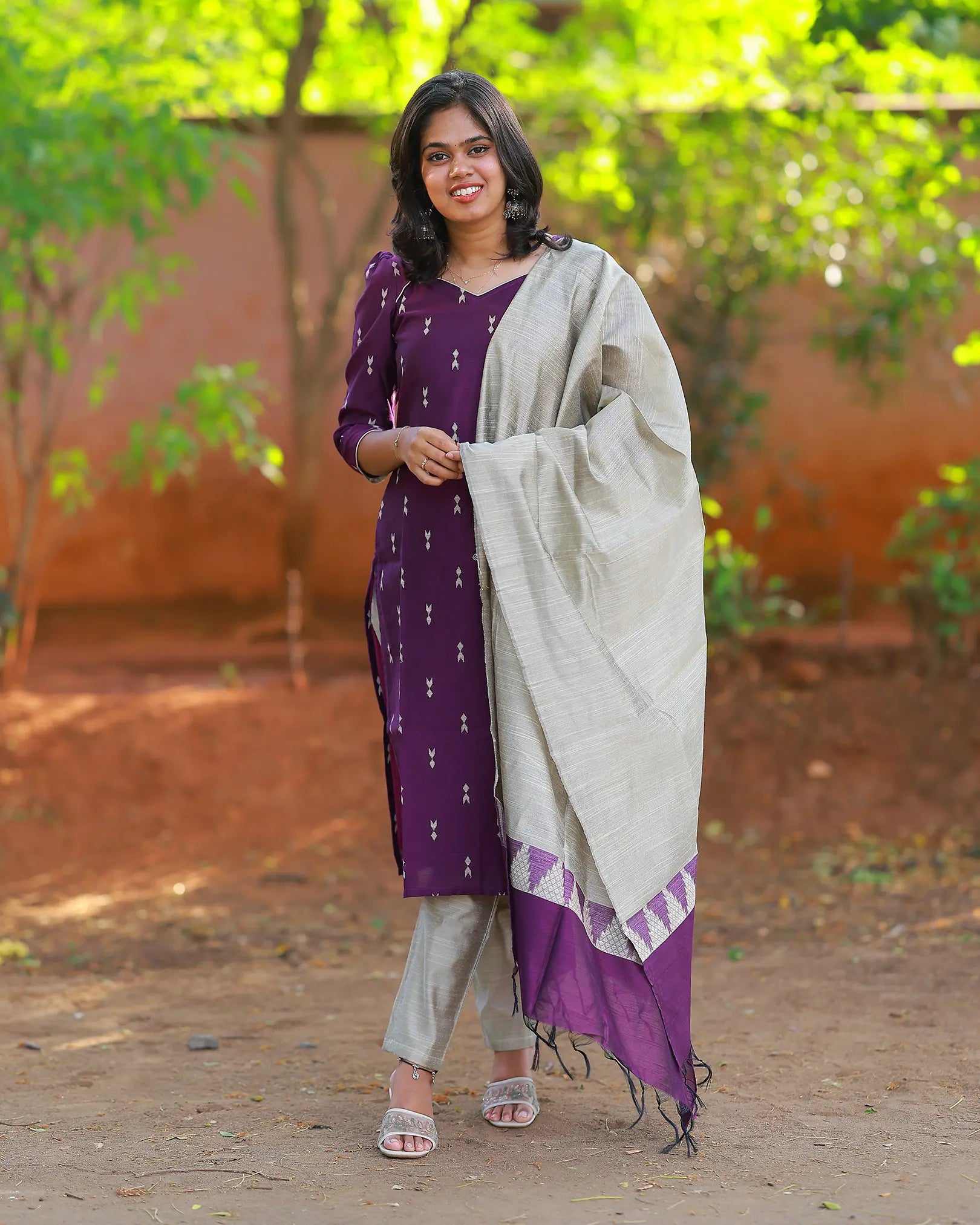 Suva Violet Veli Kurti set with Dupatta