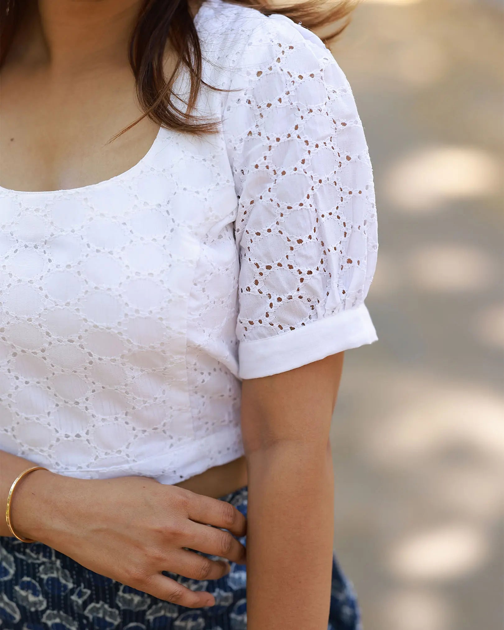 White Eyellet Crop Plazzo