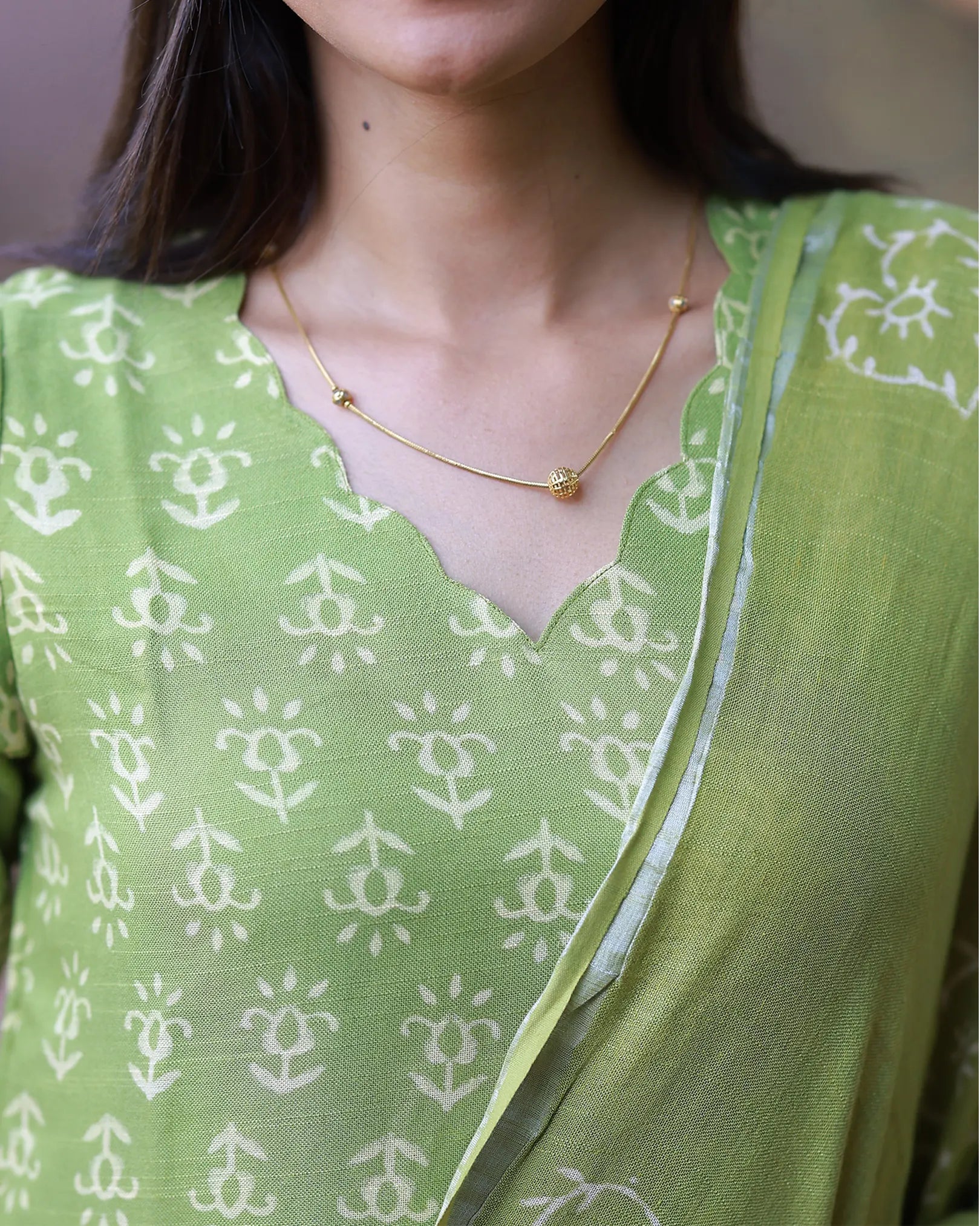 Lime Leaf Kurti Set with Dupatta