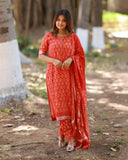 Kumkumpoo Malar Kurti set with Dupatta