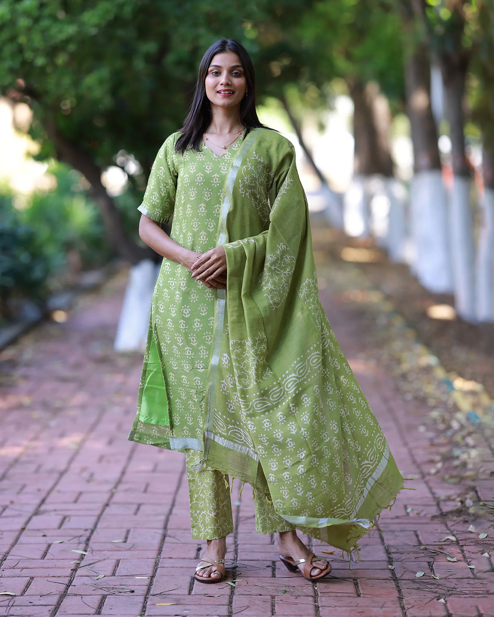 Lime Leaf Kurti Set with Dupatta