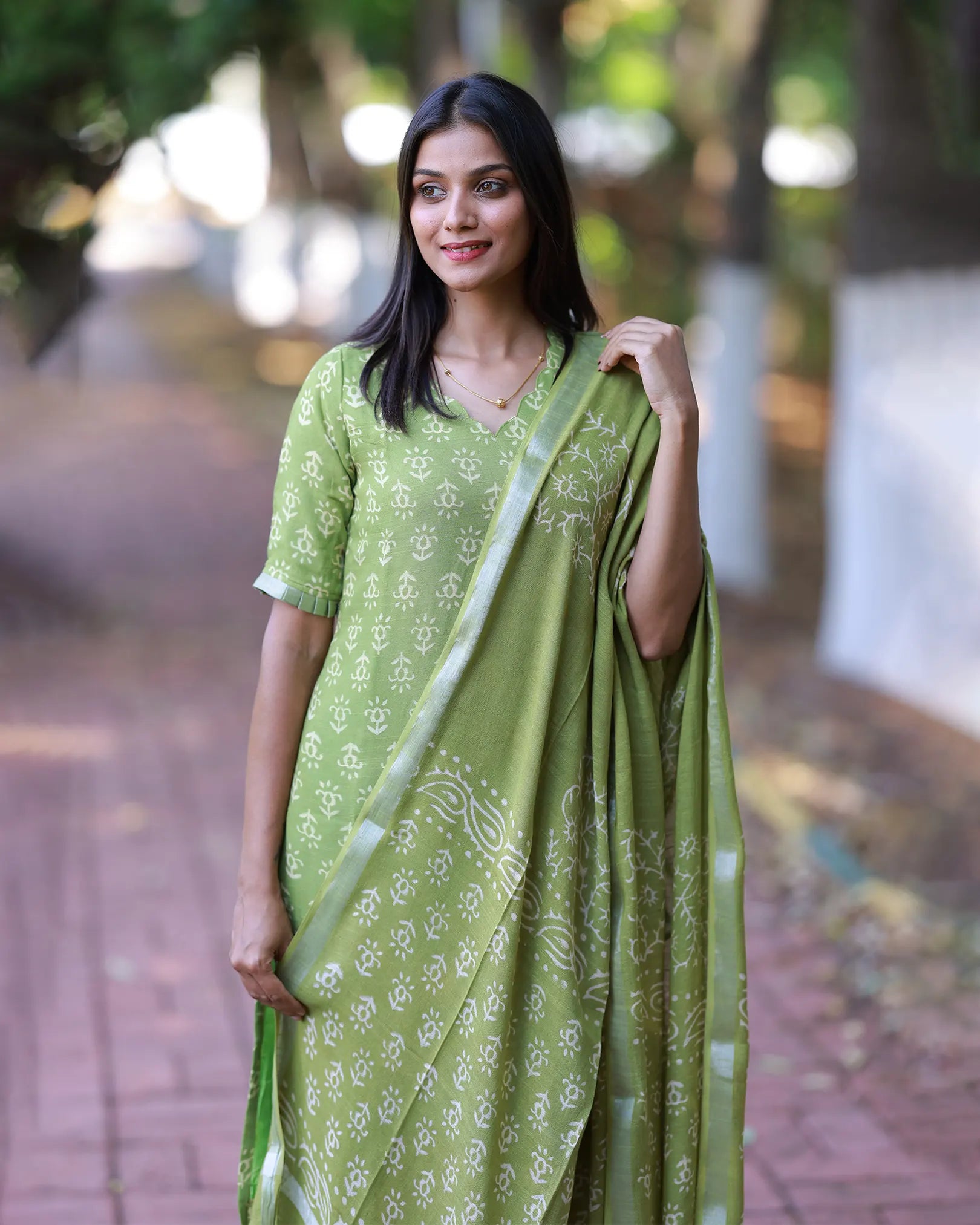 Lime Leaf Kurti Set with Dupatta
