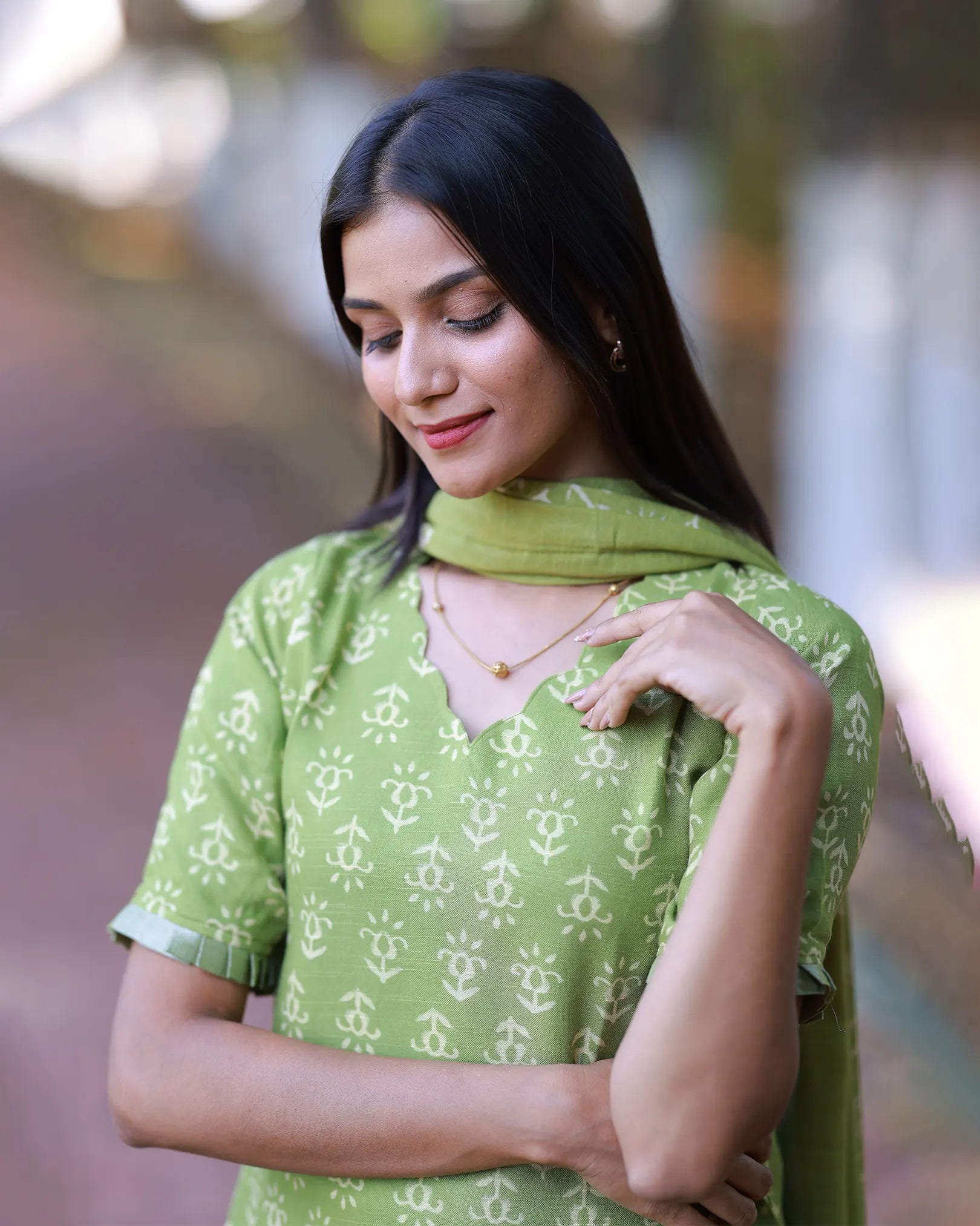 Lime Leaf Kurti Set with Dupatta