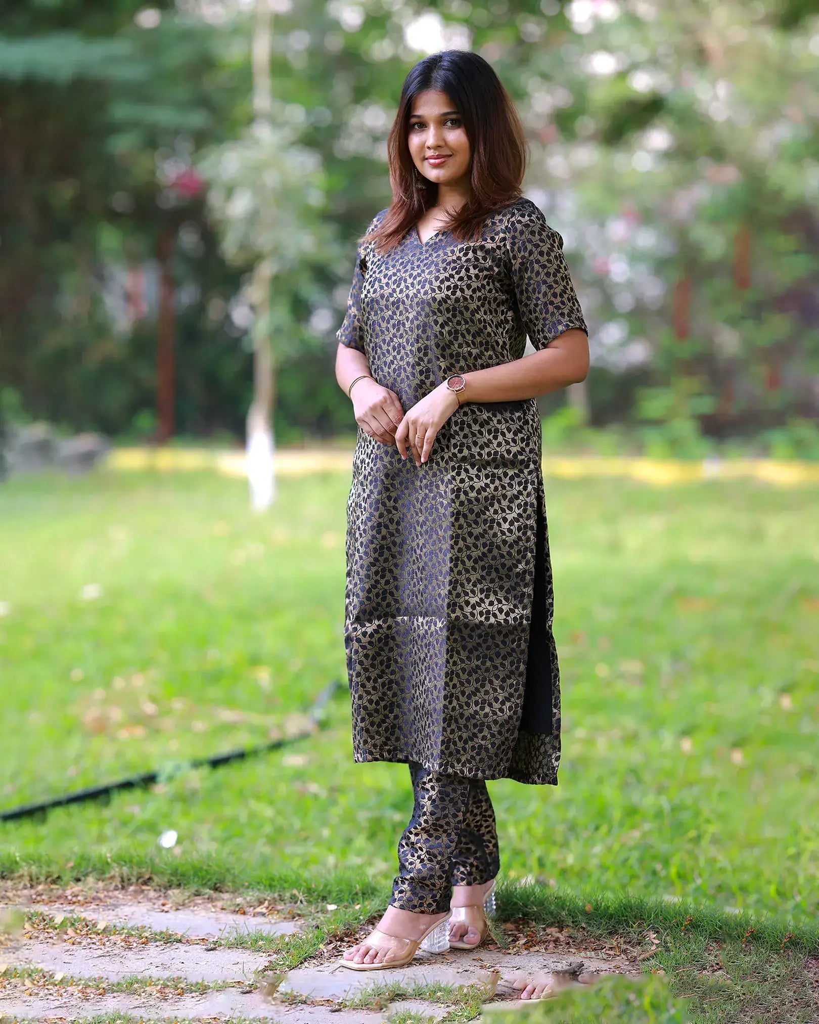 Suva Black Brocade Top and Bottom