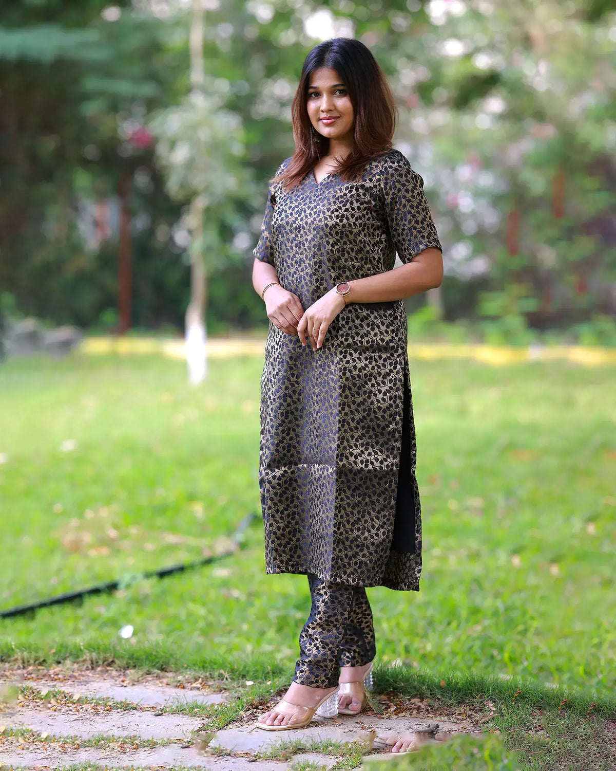 Suva Black Brocade Top and Bottom