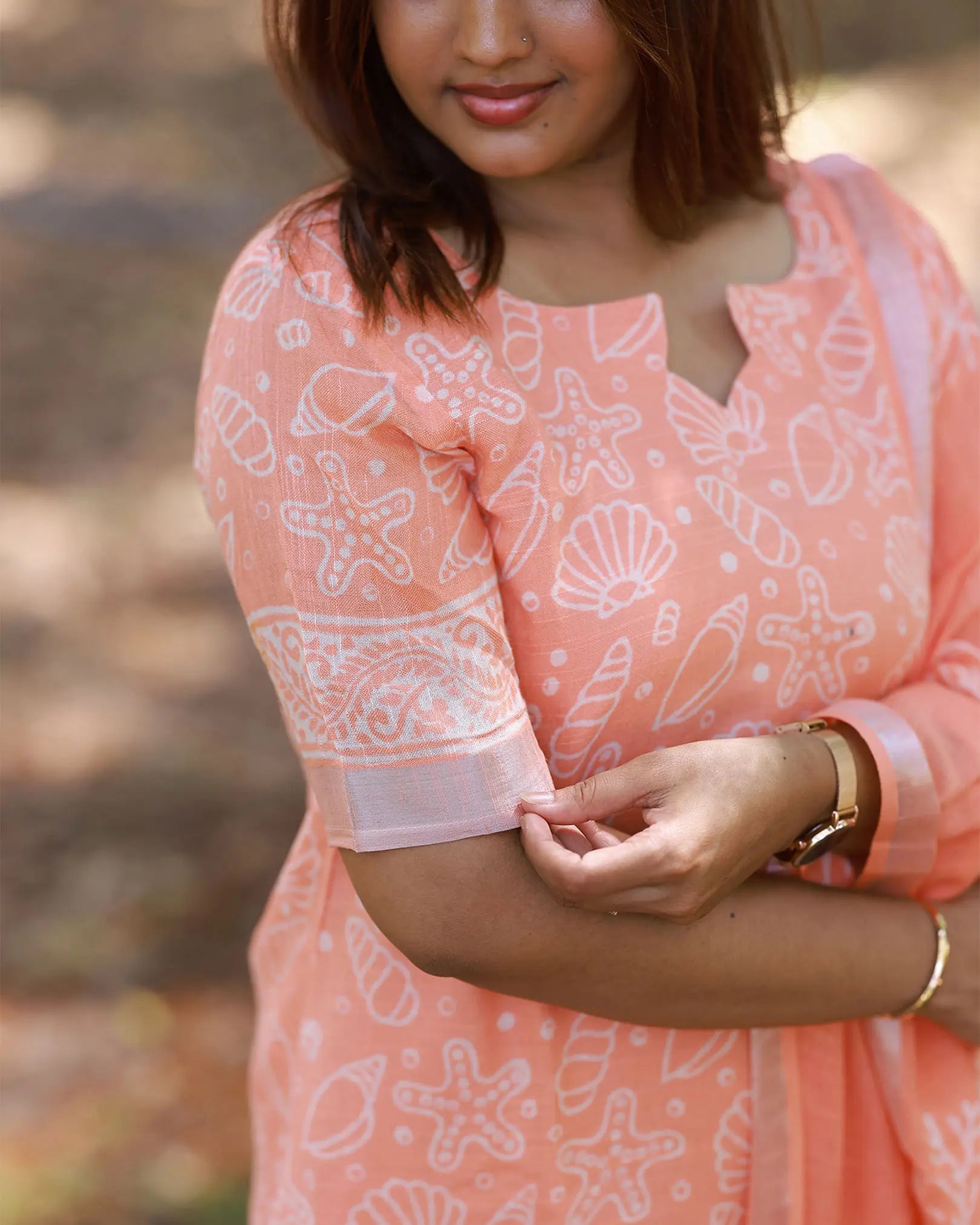 Suva Peach linen Kurti