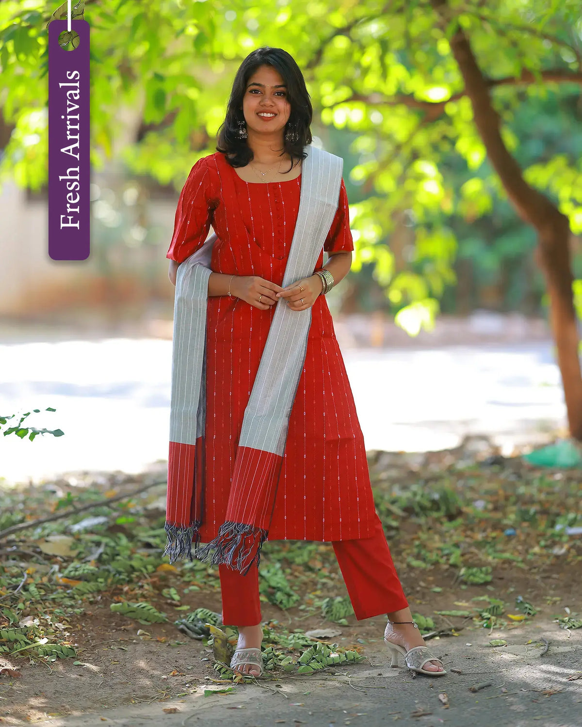Sindoori Glow Red Kurti Set with Duppata