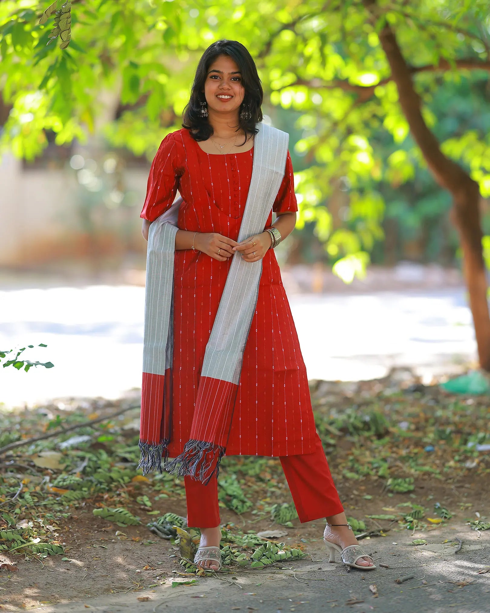 Sindoori Glow Red Kurti Set with Duppata