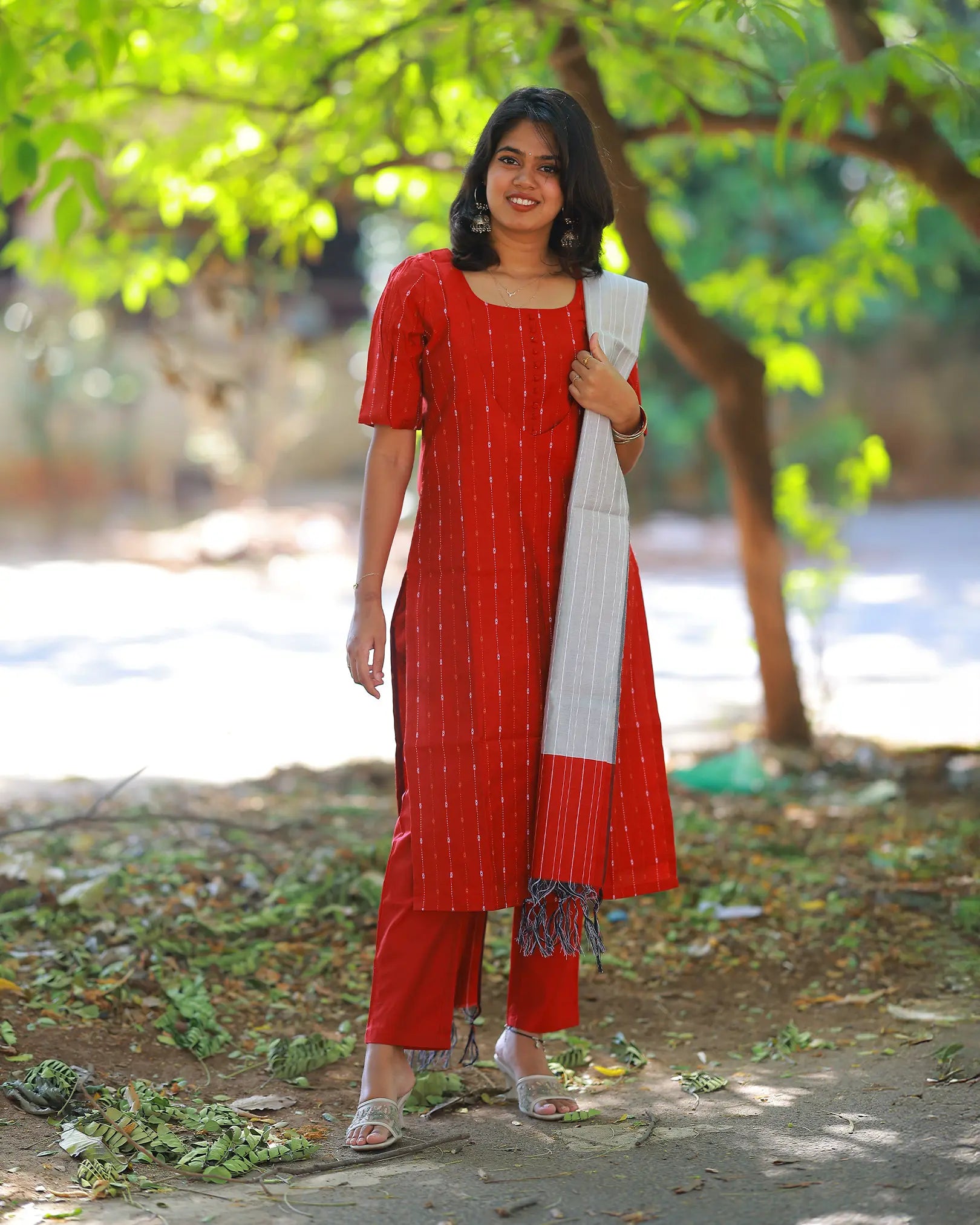 Sindoori Glow Red Kurti Set with Duppata