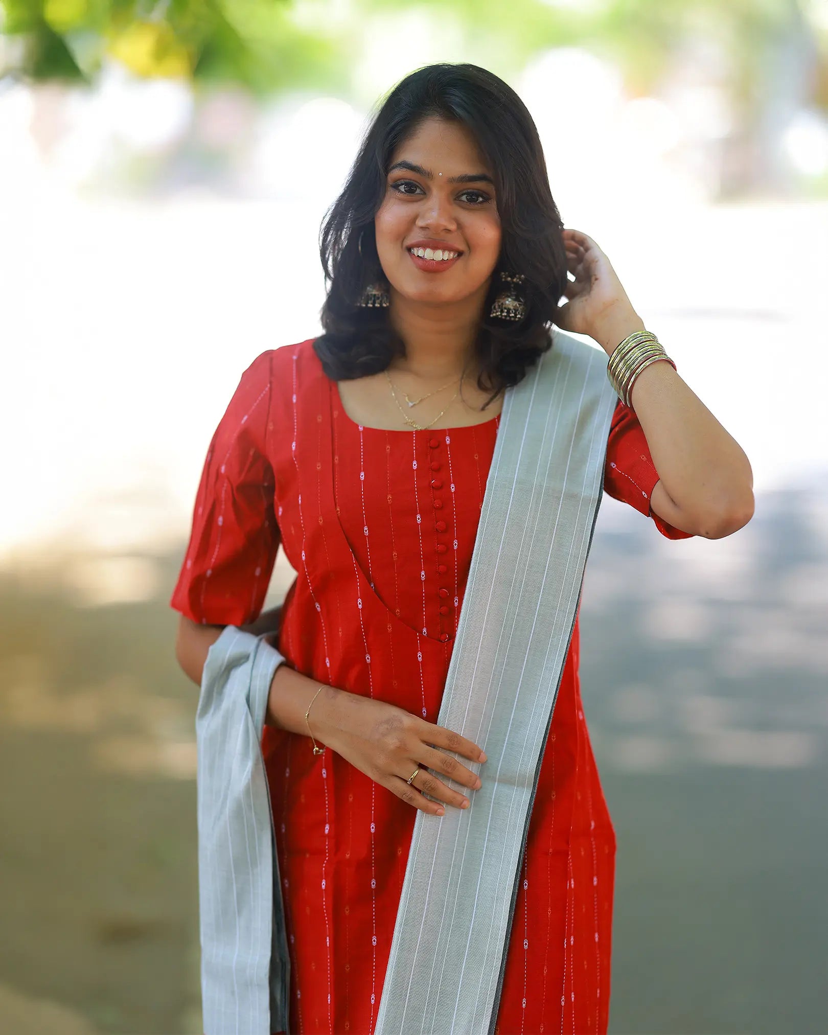 Sindoori Glow Red Kurti Set with Duppata