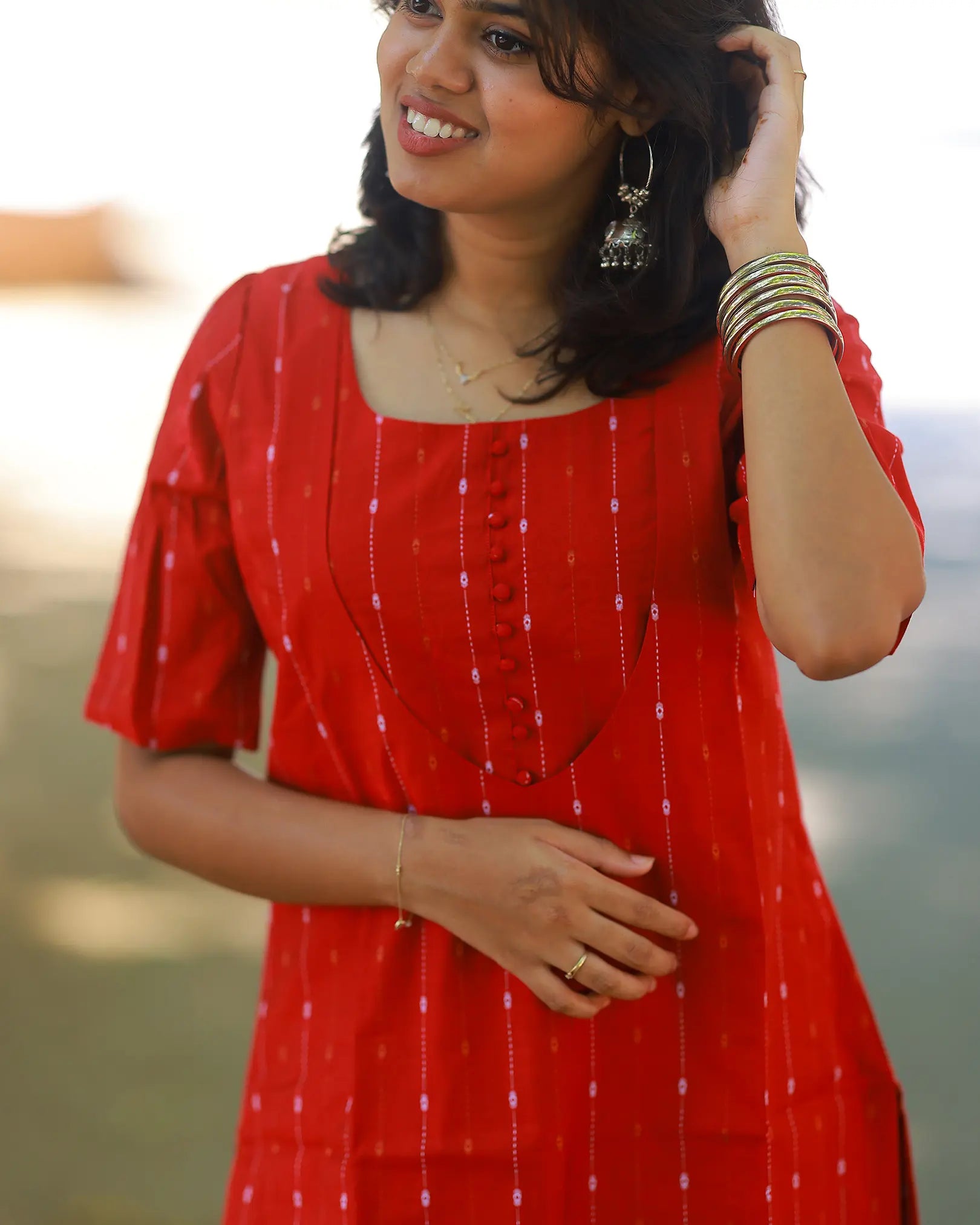 Sindoori Glow Red Kurti Set with Duppata