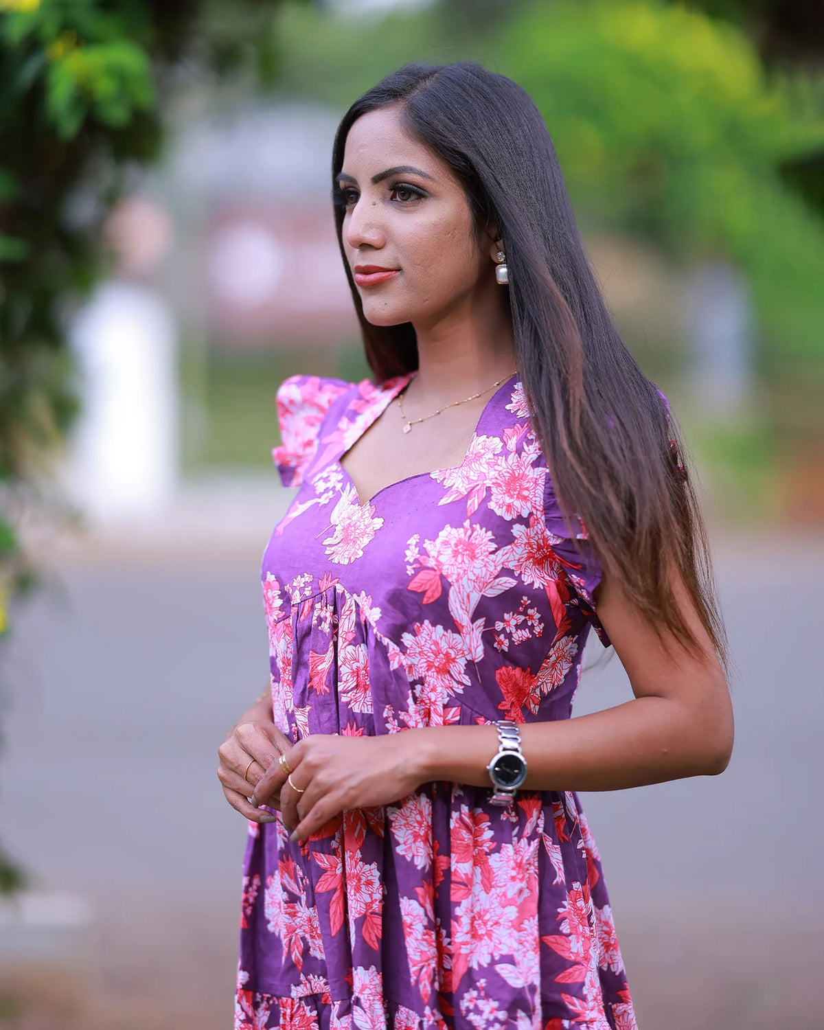 Purple Bloom Ruffle Dress